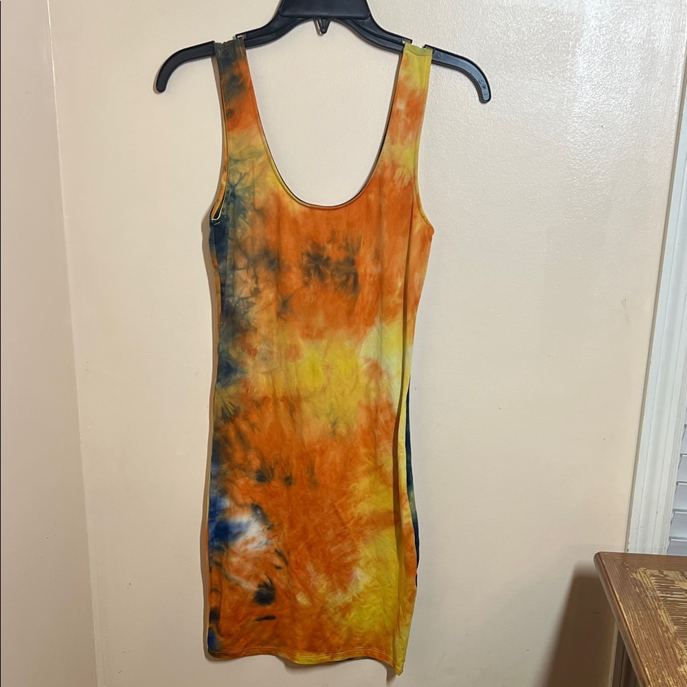 Heart Hips Tie-Dye Scoop Neck Dress in Orange, Yellow, Blue